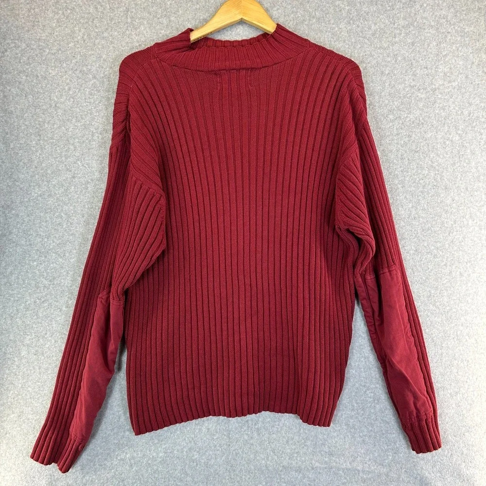 American Eagle Y2K Cotton Mockneck Elbow Patch Ribbed Sweater Brick Red Mens XL